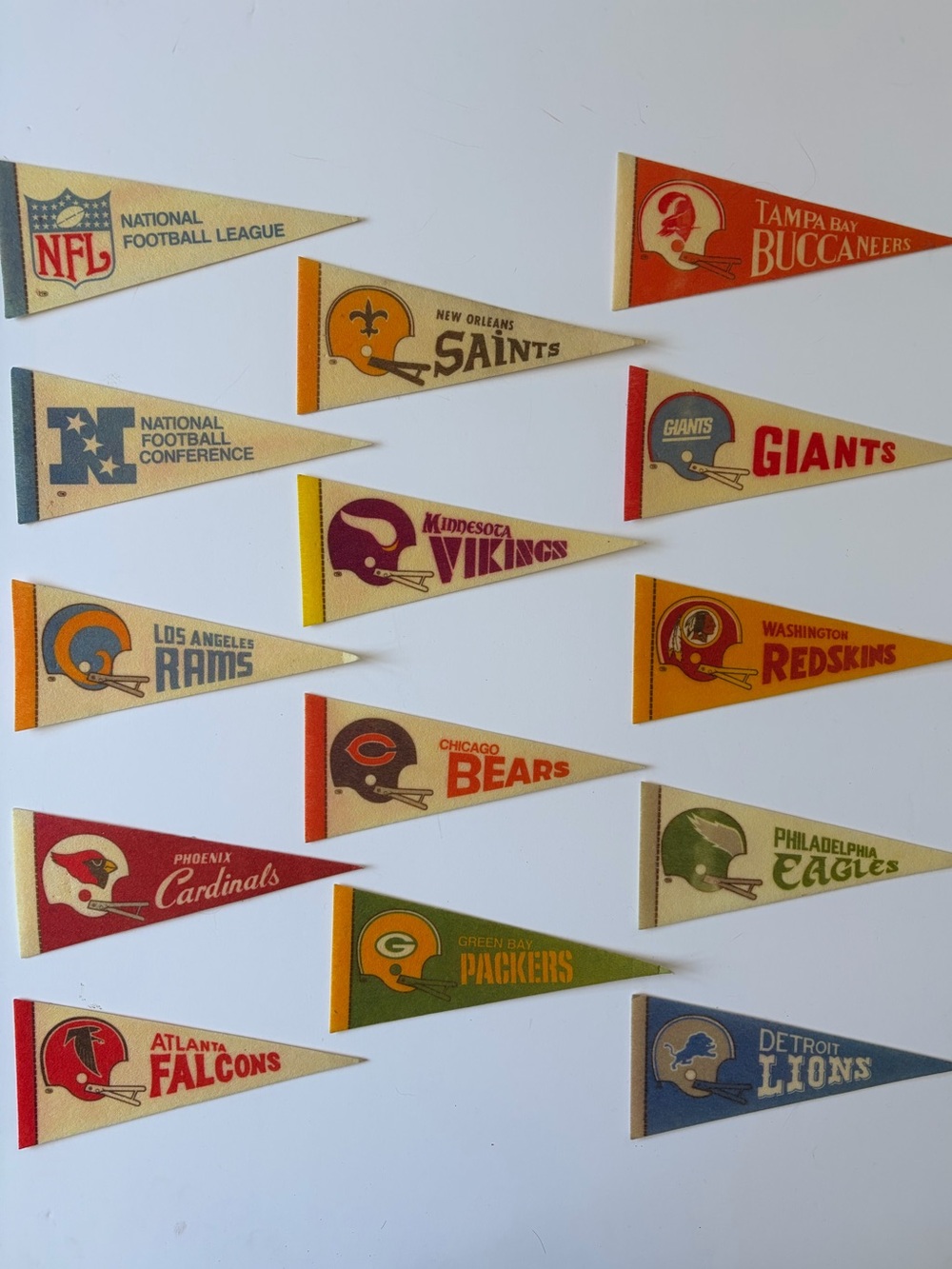 Vintage 70s 80s NFL Collectors Mini Felt Pennant Lot of 14 Small Wall Flags 9x4